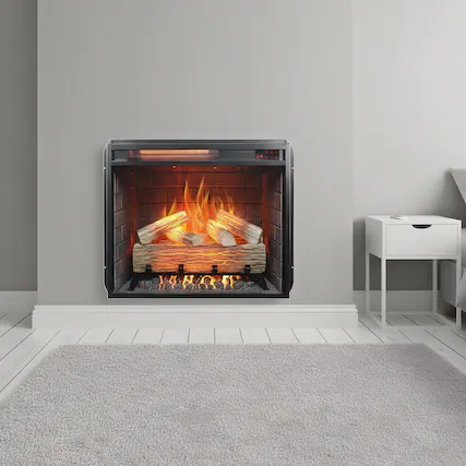 Front. AOSTIRMOTOR - 23 inch Infrared Heating Electric Fireplace Insert with Log Set and Realistic Flame.