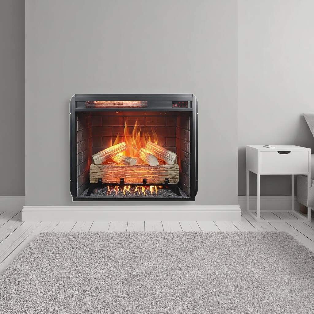Front. AOSTIRMOTOR - 23 inch Infrared Heating Electric Fireplace Insert with Log Set and Realistic Flame.