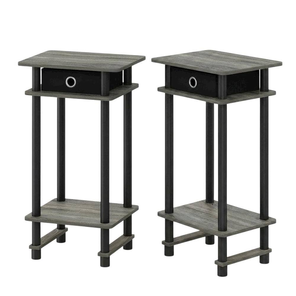 FurniFact - French Oak Grey and Black End Table Set with Storage Bins - French Oak Grey/Black/Black