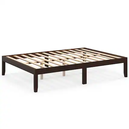 Front. Costway - Full Size Wooden Platform Bed Frame 14" with Rubber Wood Legs Under-bed Storage - Brown.