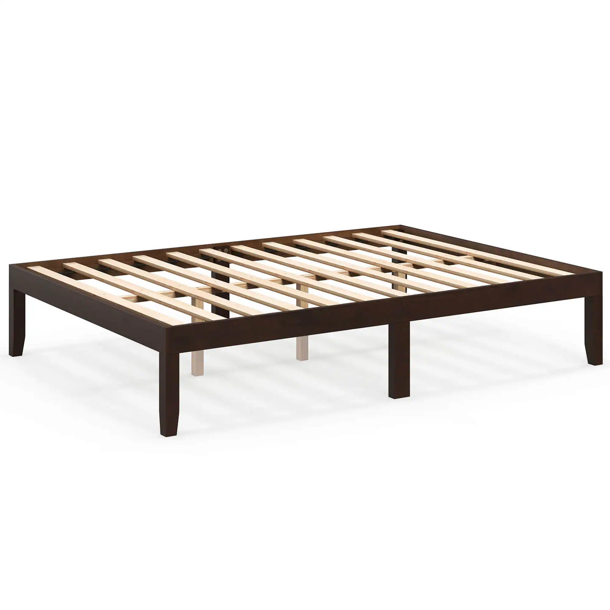 Costway - Full Size Wooden Platform Bed Frame 14" with Rubber Wood Legs Under-bed Storage - Brown
