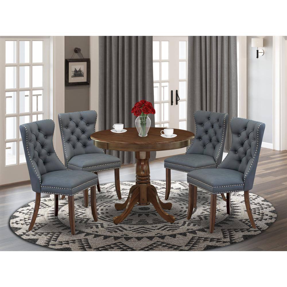 Alt View 3. East West Furniture - 5 Piece Kitchen Table Set Contains a Round Dining Table with Pedestal - Grey.