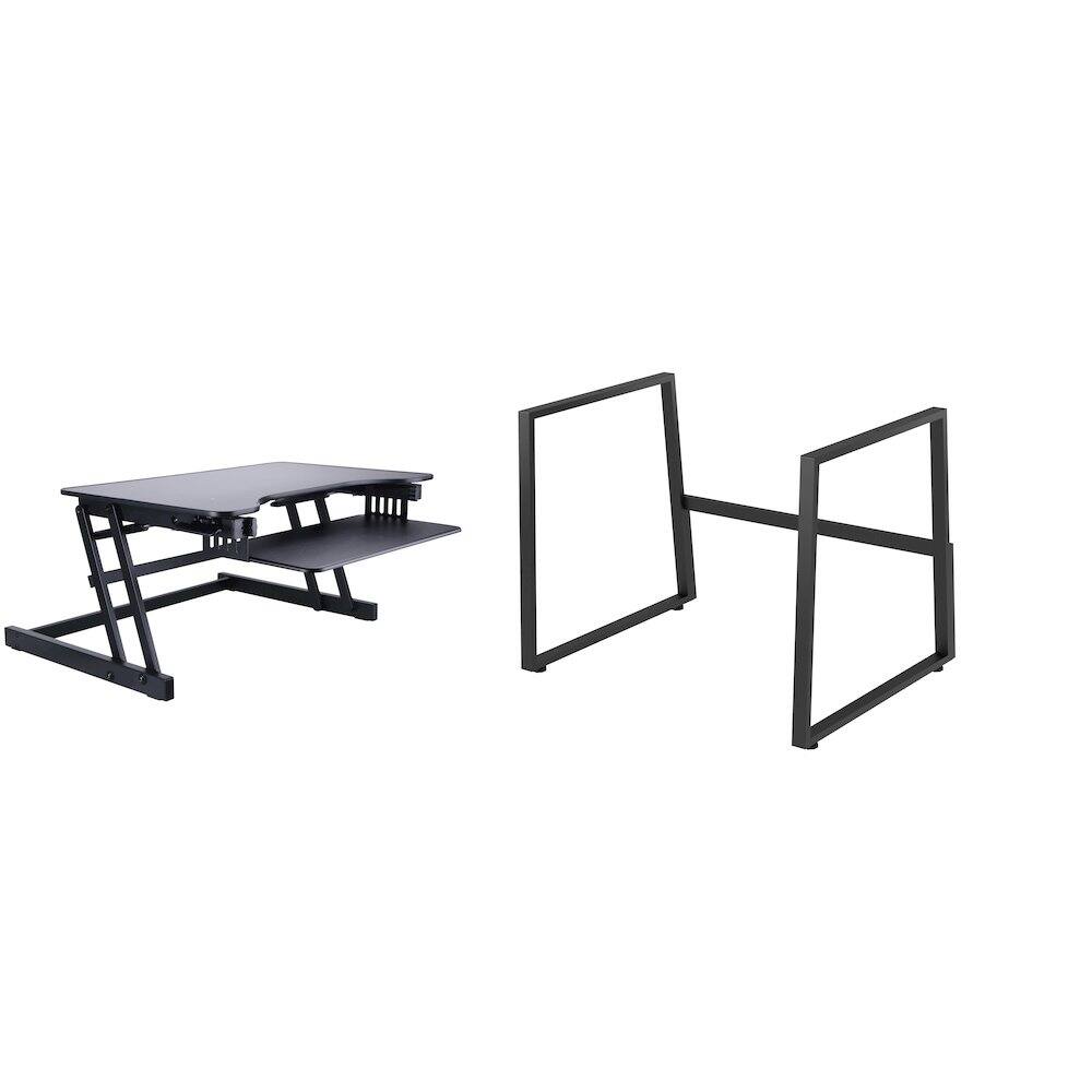 Alt View 2. Rocelco - 32" Height Adjustable Standing Desk Converter with Floor Stand BUNDLE - Black.