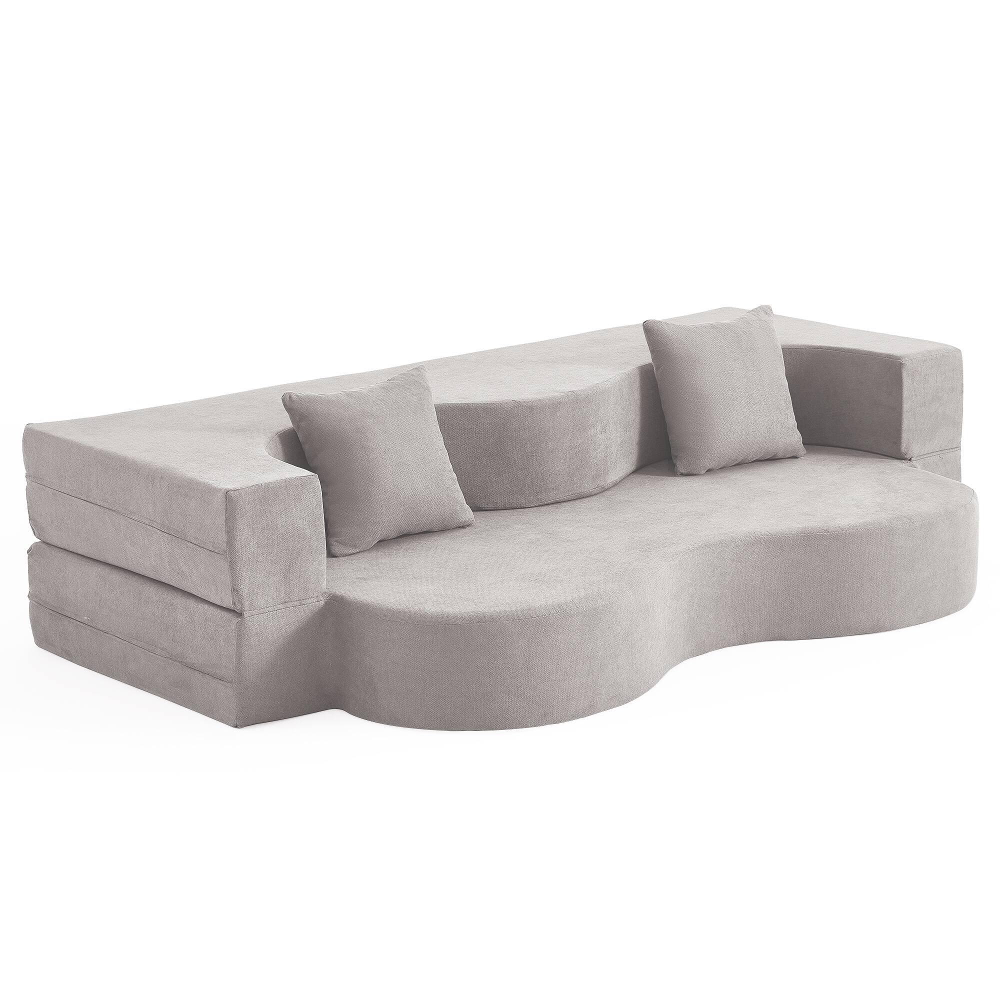 Alt View 4. U-HOMY - High-Density Foam Folding Sofa Bed: Convertible Floor Couch for Living Room, Guest Room, and Bedroom  - Light Grey.