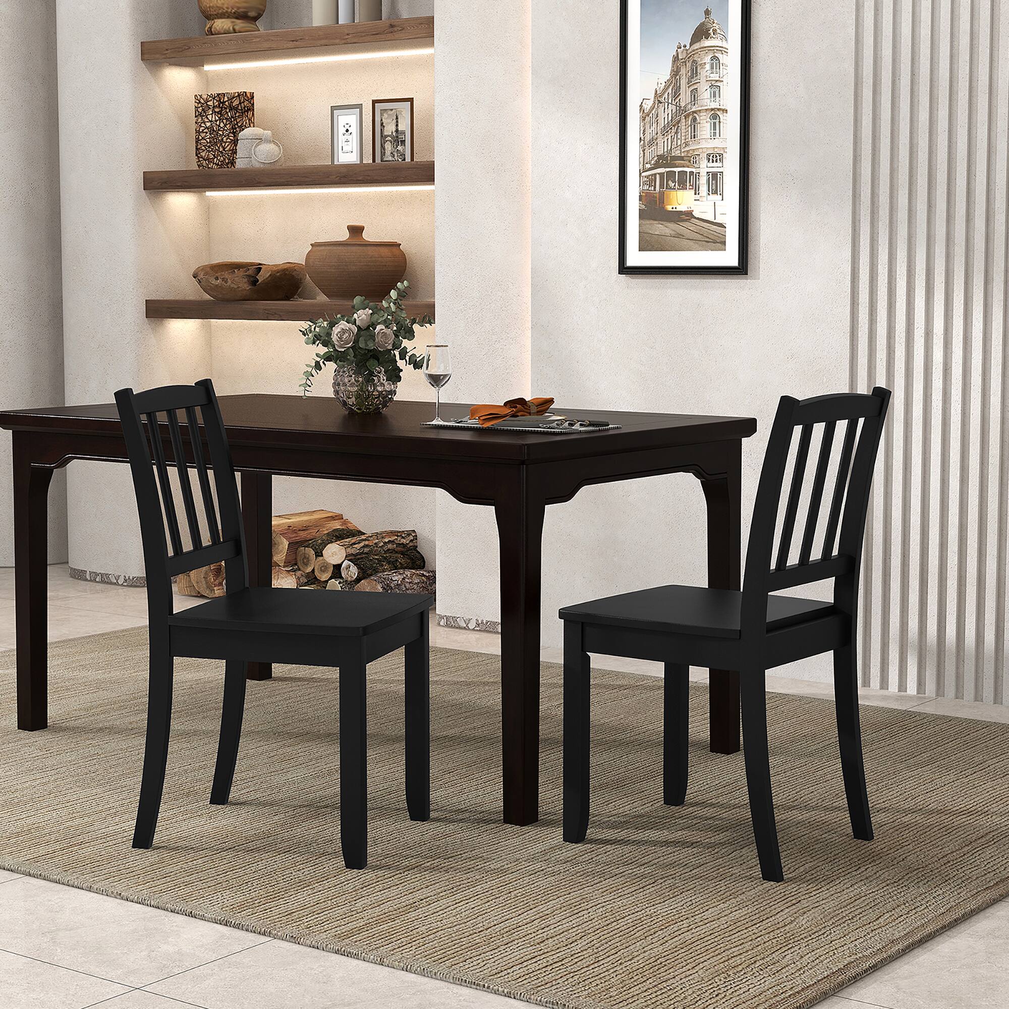 Alt View 3. Gymax - Gymax Wood Dining Chair Set of 4 w/ Rubber Wood Legs Curved Backrest for Kitchen Black - Black.