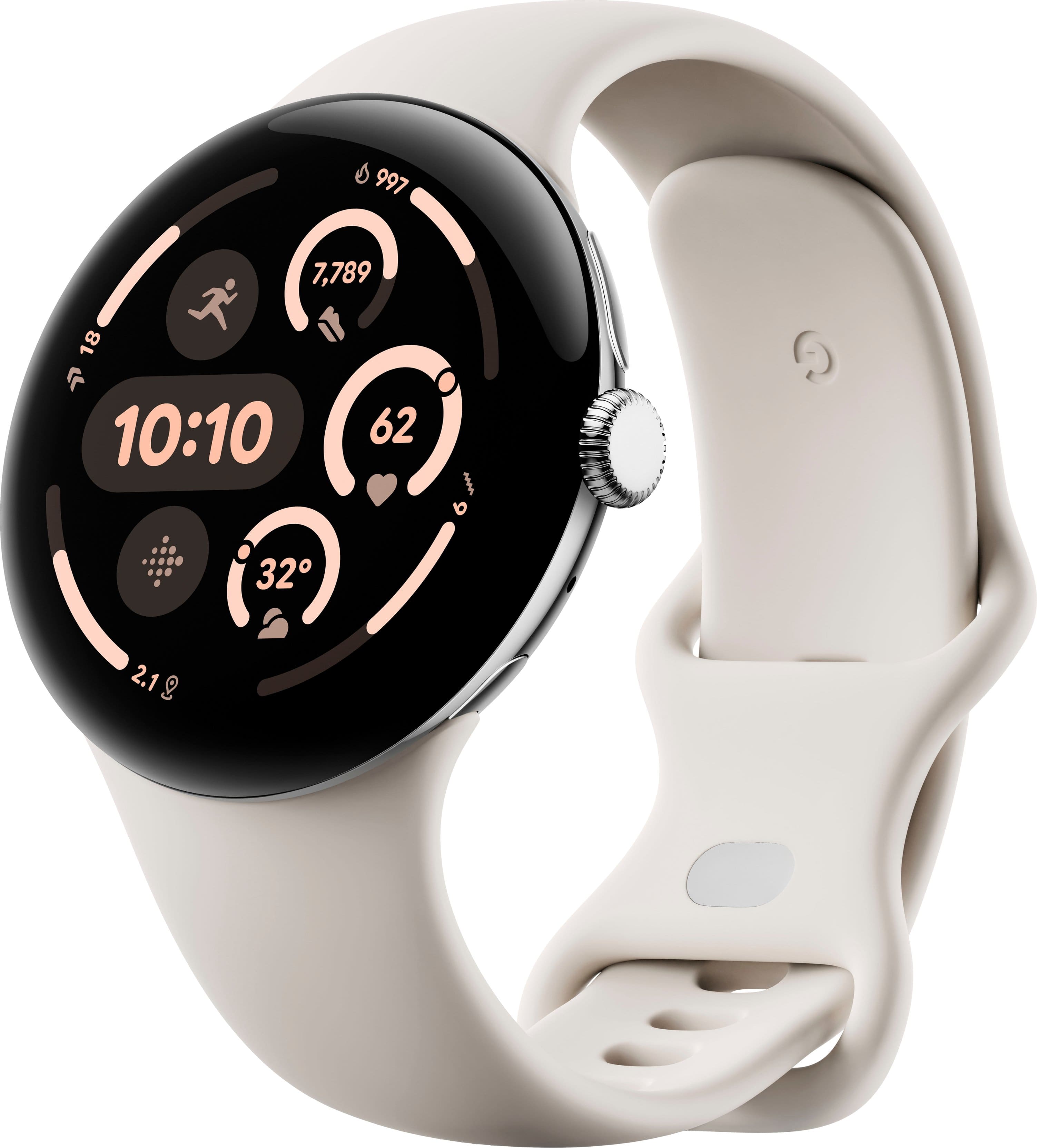 Google - Pixel Watch 3 (45mm) Smartwatch with Porcelain Band - Wi-Fi - Polished Silver - (2024) - Front_Zoom