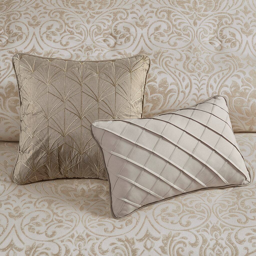Alt View 3. Gracie Mills - Gracie Mills Elroy 12-Piece Metallic Jacquard Comforter Set with Bed Sheets - Khaki.