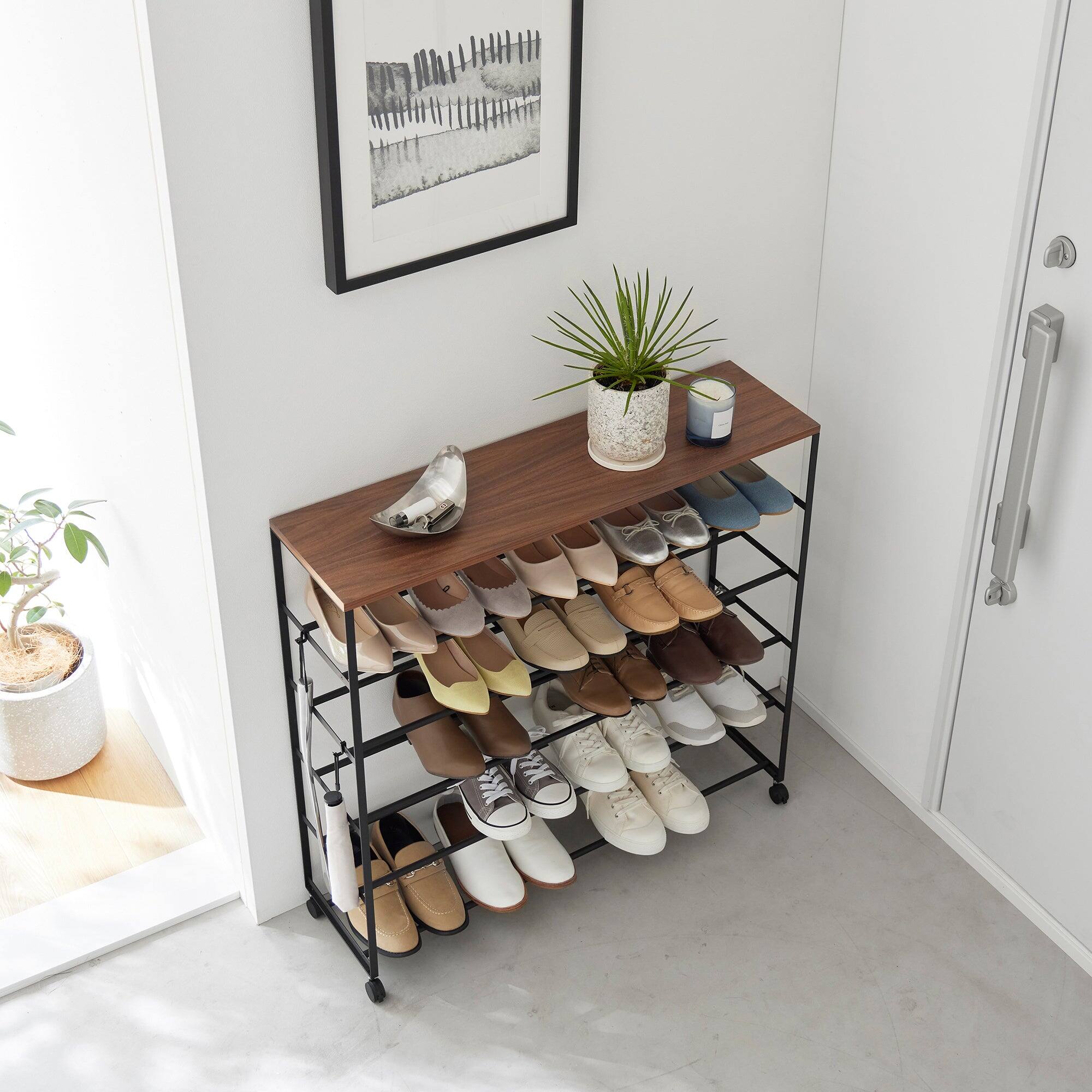 Alt View 5. Yamazaki Home - Rolling Five-Tier Shoe Rack (34.25" H)  - Steel + Wood - Black.