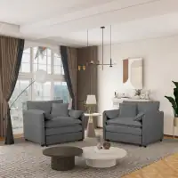 Front. Roomtec - Oversized Chenille Oversized Accent Chair Set of 2 Comfy Single Sofa Chair with Large Seat Modern Armchair Reading - Grey.