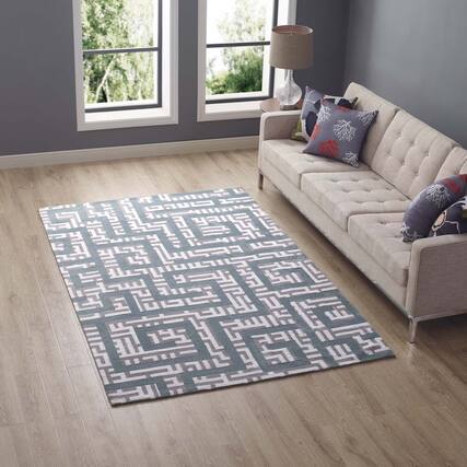 Front. Modway - Nahia Geometric Maze Area Rug - Ivory Light Gray and Sky Blue.