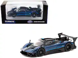 Tarmac Works - Pagani Zonda Revolucion with Light Blue Stripes Global64 Series 1/64 Diecast Model Car - Blue Metallic and Black