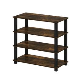 FurniFact - Brown 4-Tier Shoe Rack - Amber Pine/Black