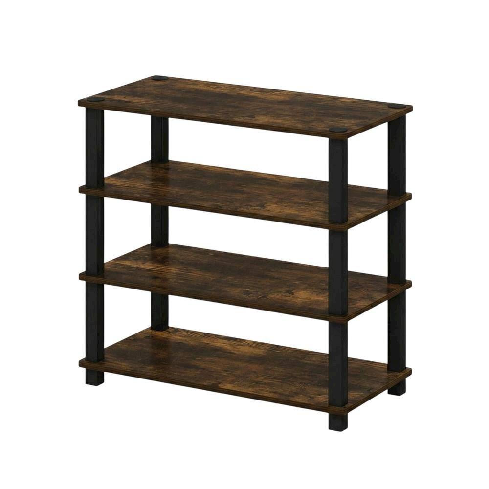 Front. FurniFact - Brown 4-Tier Shoe Rack - Amber Pine/Black.