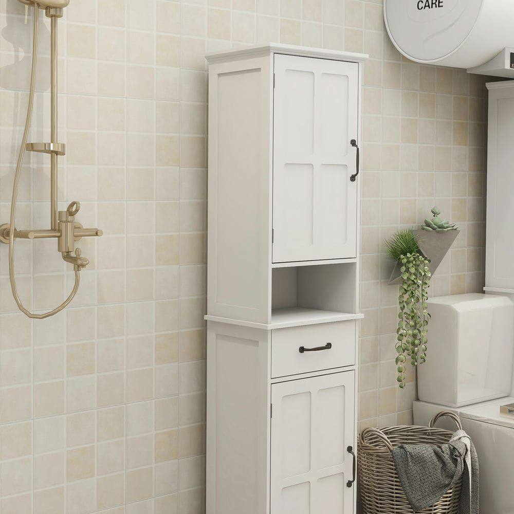 Back. Kadyn - Double Door Narrow Height Slim Floor Standing Cabinet, Floor Cabinet for Bathroom, Living Room, Entryway, Kitchen, White - White.