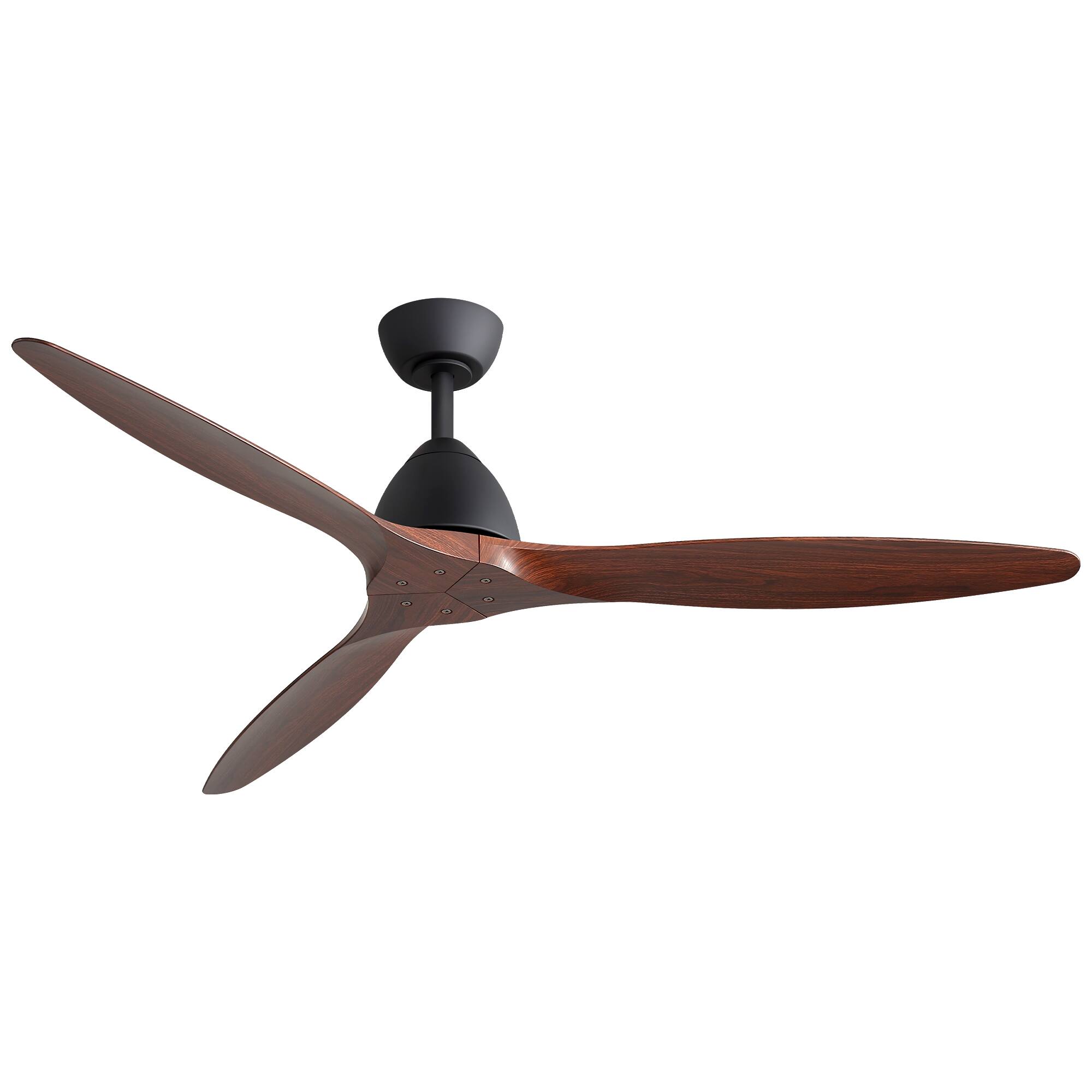 Alt View 8. Breezary - 56-Inch Modern Ceiling Fan with 3 Reversible ABS Blades, 6-Speed Quiet DC Motor, Timer, 6" Downrod Mount - Black and Double-sided wood-grain.