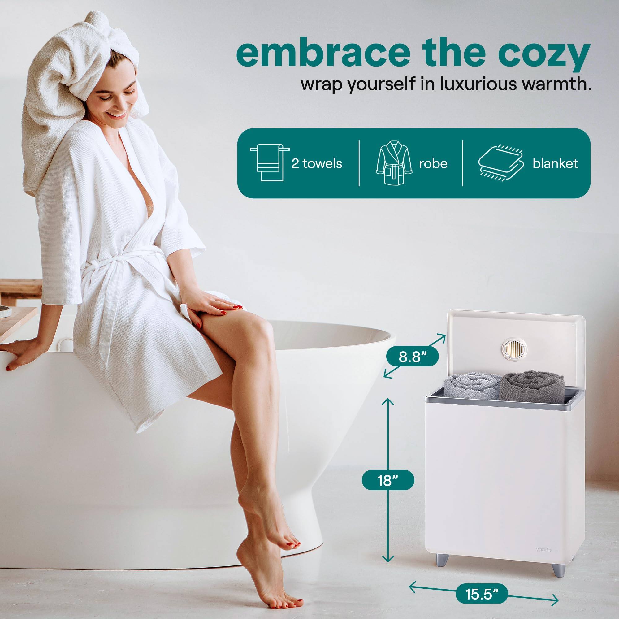 Embrace the cozy  
wrap yourself in luxurious warmth.  

2 towels robe blanket  

8.8" 18" 15.5"