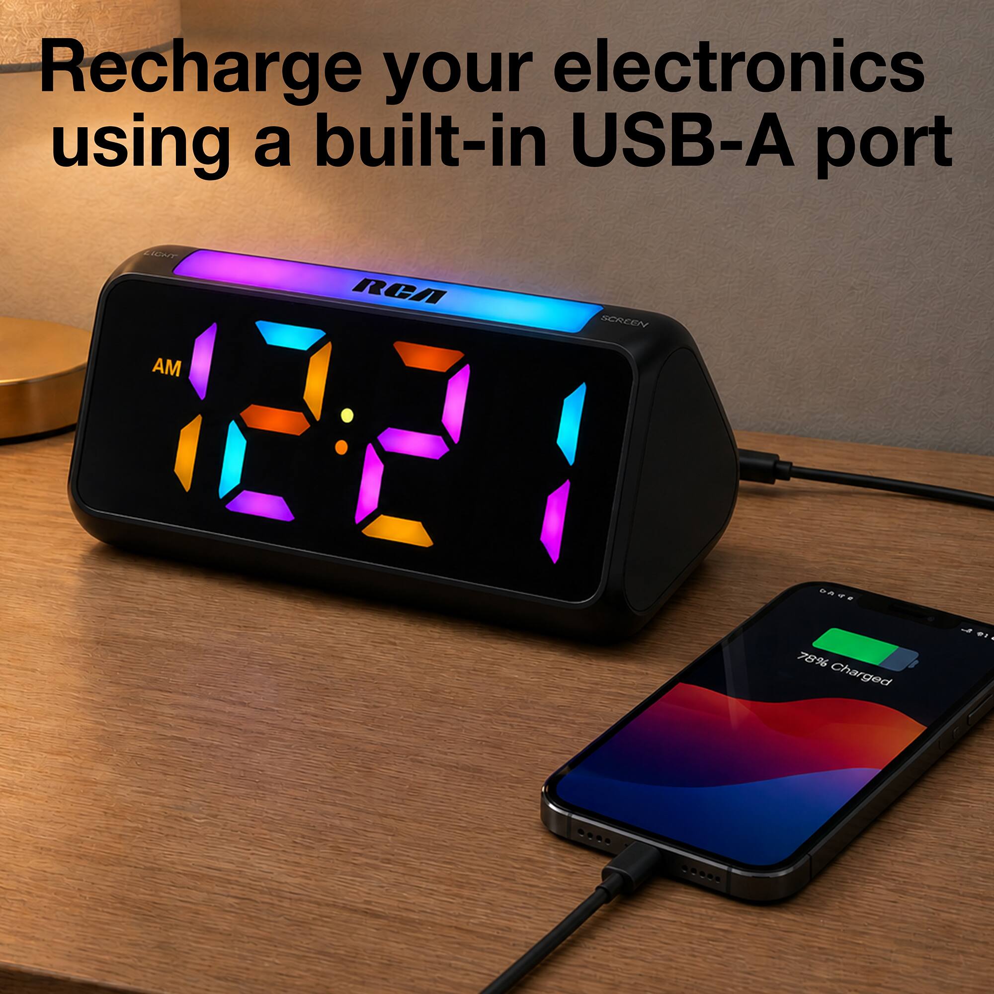 Recharge your electronics using a built-in USB-A port

LIGHT RCA SCREEN AM 12:21 spad 01

78% Charged