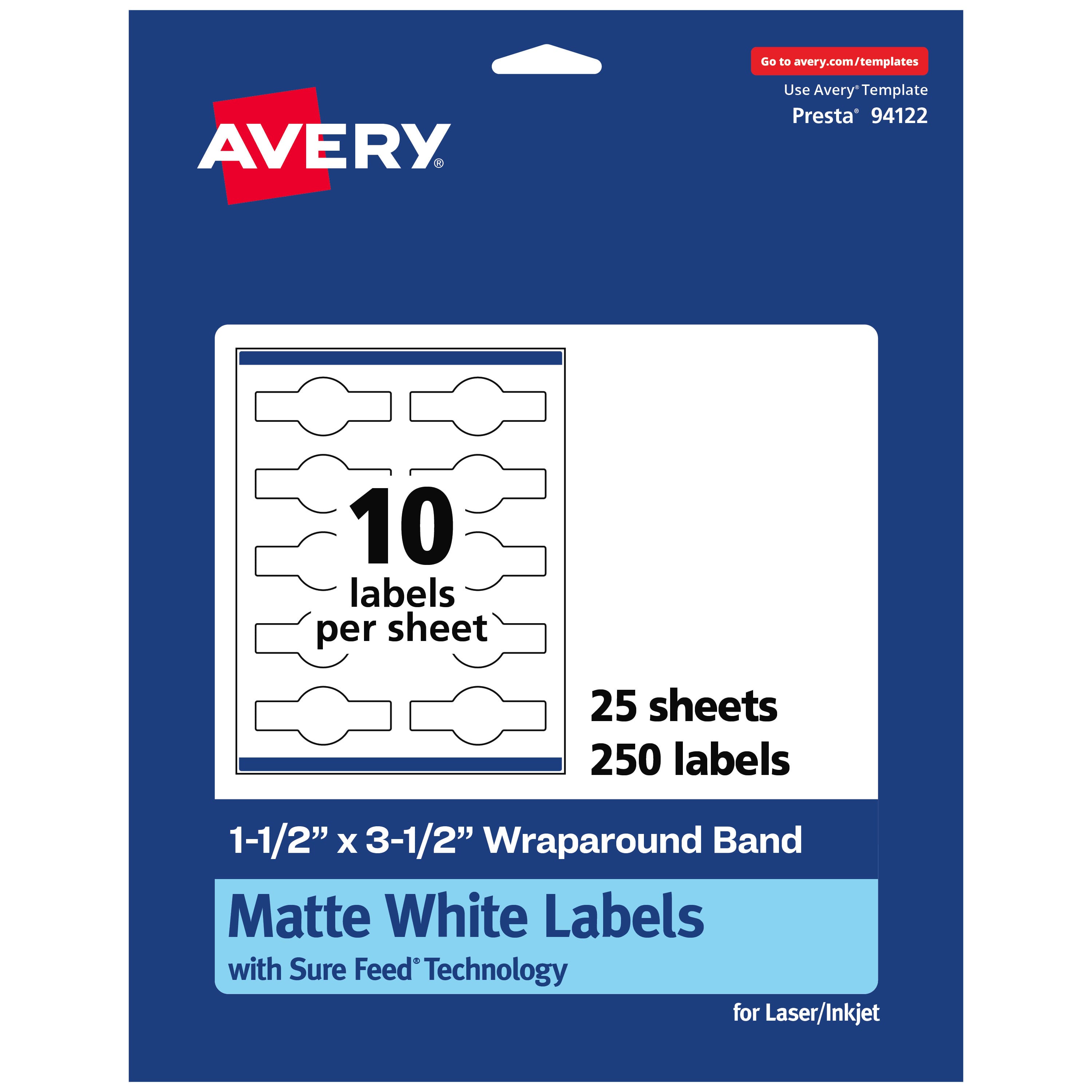 Avery - Matte Wraparound Labels, 1-1/2" x 3-1/2", 250 Total - White