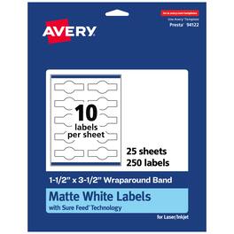 Avery - Matte Wraparound Labels, 1-1/2" x 3-1/2", 250 Total - White