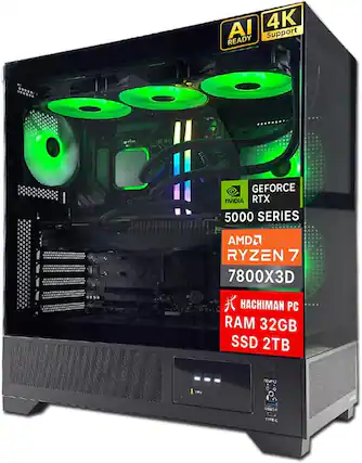 AI 4K Support READY
300 GEFORCE NVIDIA RTX 5000 SERIES
AMD RYZEN 7 7800X3D
HACHIMAN PC
RAM 32GB
SSD 2TB
TEMP USe30 TYPEC