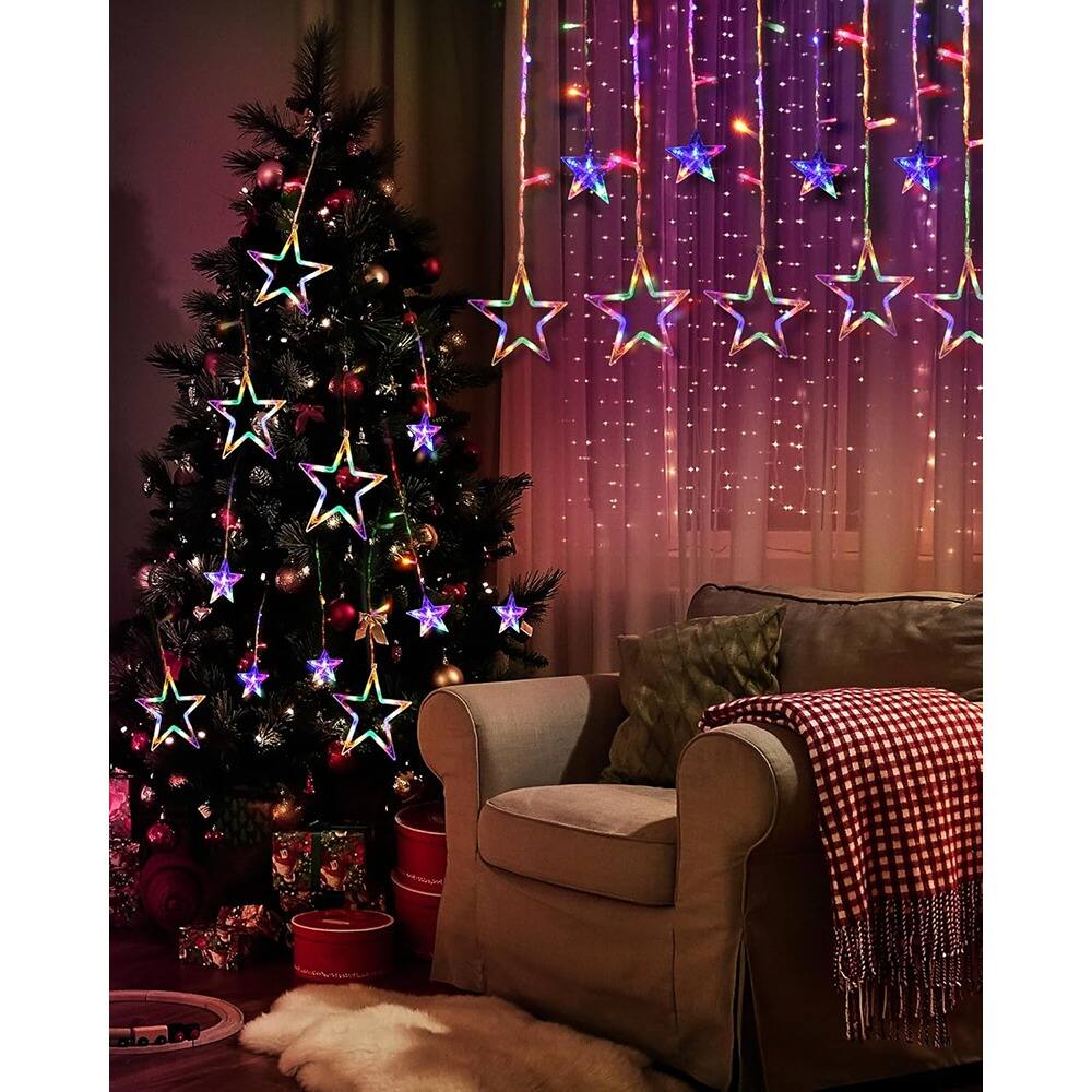 Left. MOSZAR LLC - Blingstar 138-LED Star Curtain Lights 8.2ft Multicolor with Remote.