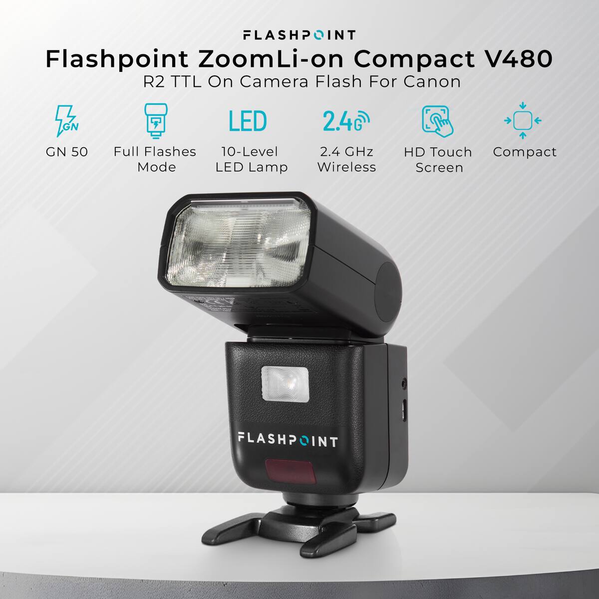 FLASHPOINT Flashpoint ZoomLi-on Compact V480 R2 TTL On Camera Flash For Canon

GN 50
LED 2.4 GHz Mode LED Lamp Wireless
Full Flashes 10-Level
HD Touch Compact Screen