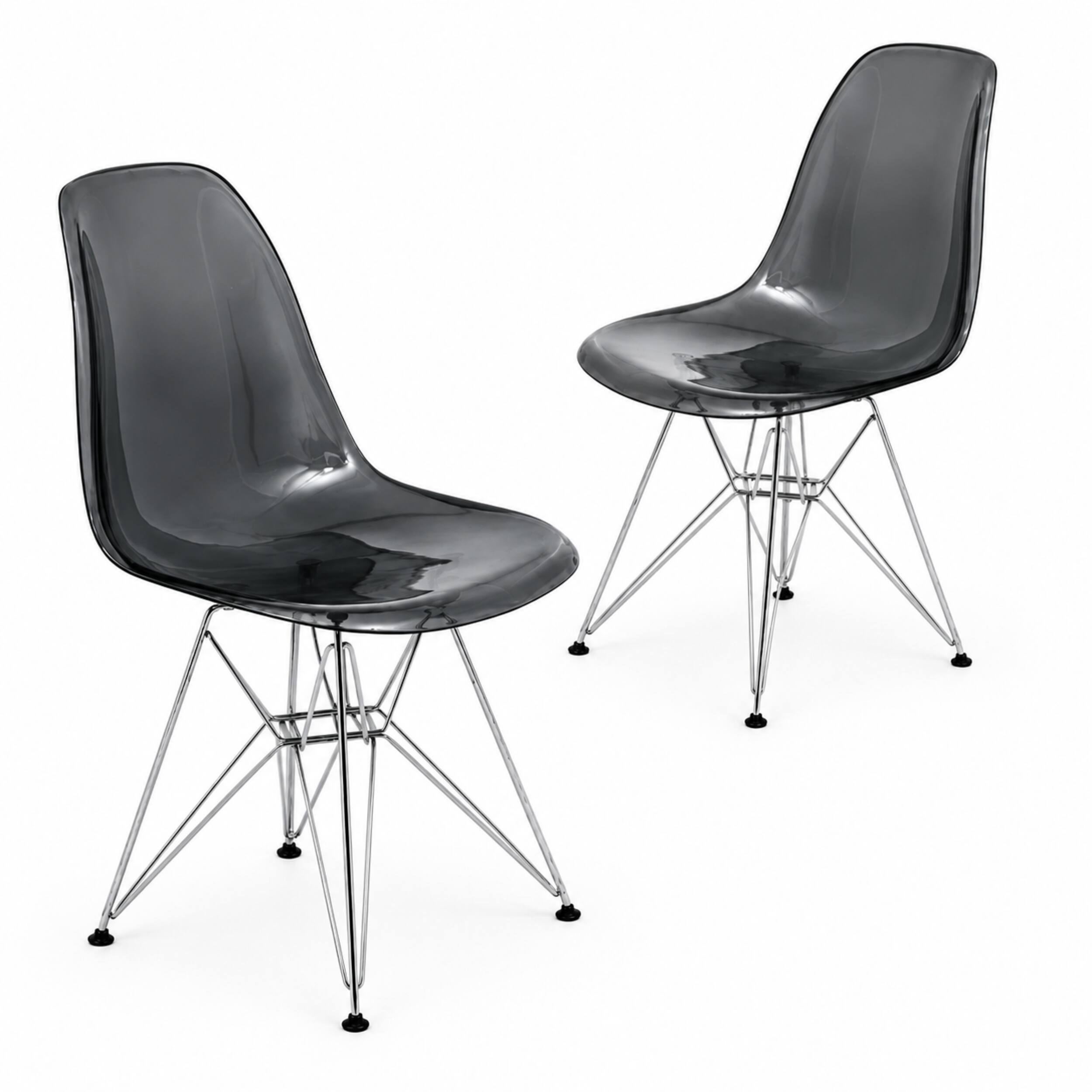 Front. LeisureMod - Cresco 2-Pieces Acrylic Dining Chair with Ergonomic Curved Back and Floor Protectors - Transparent Black.