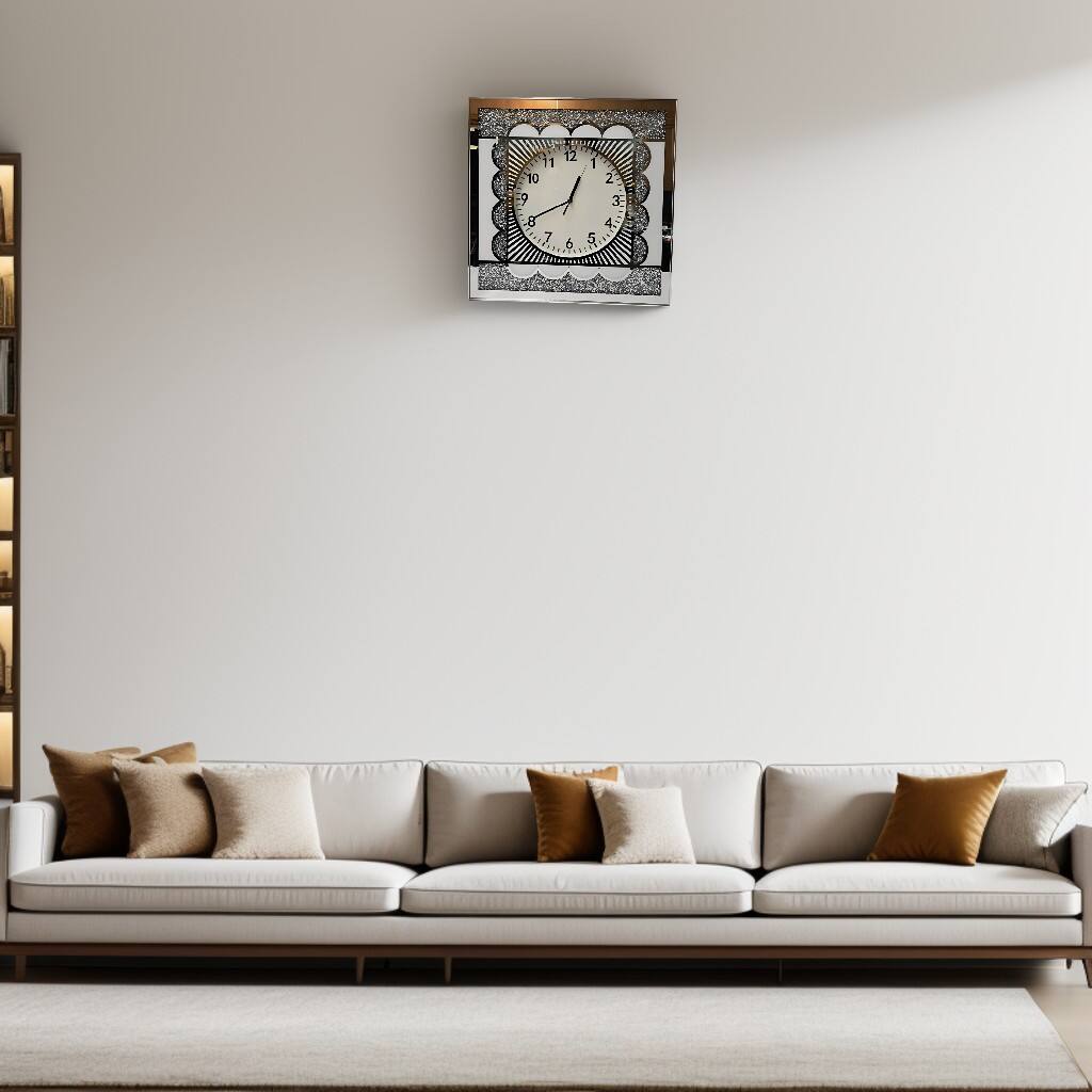 Angle. FC Design - 19"H Metallic Silver & White Modern Abstract Square Wall Clock - Multicolor.