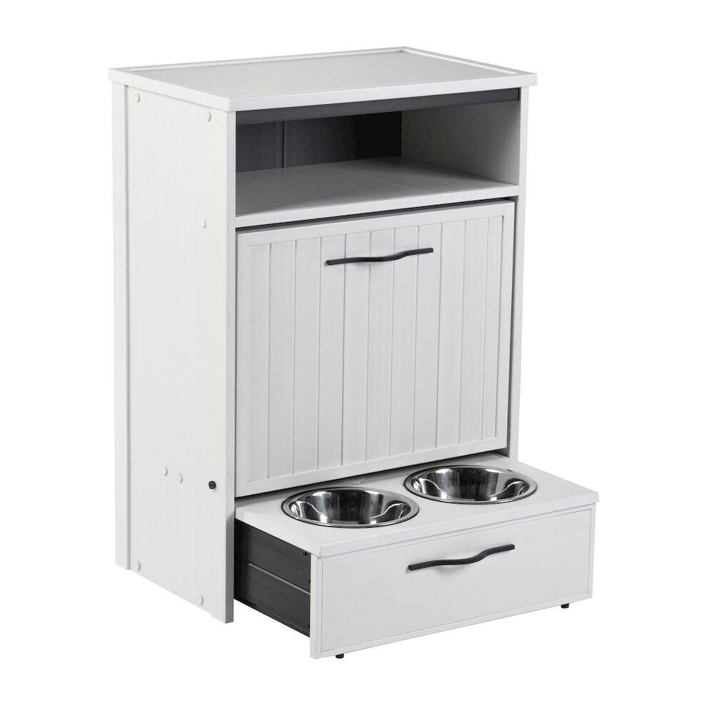 Front. New Age Pet - ECOFLEX Dog Food Pantry Double Dog Bowl-Antique White - Antique White.