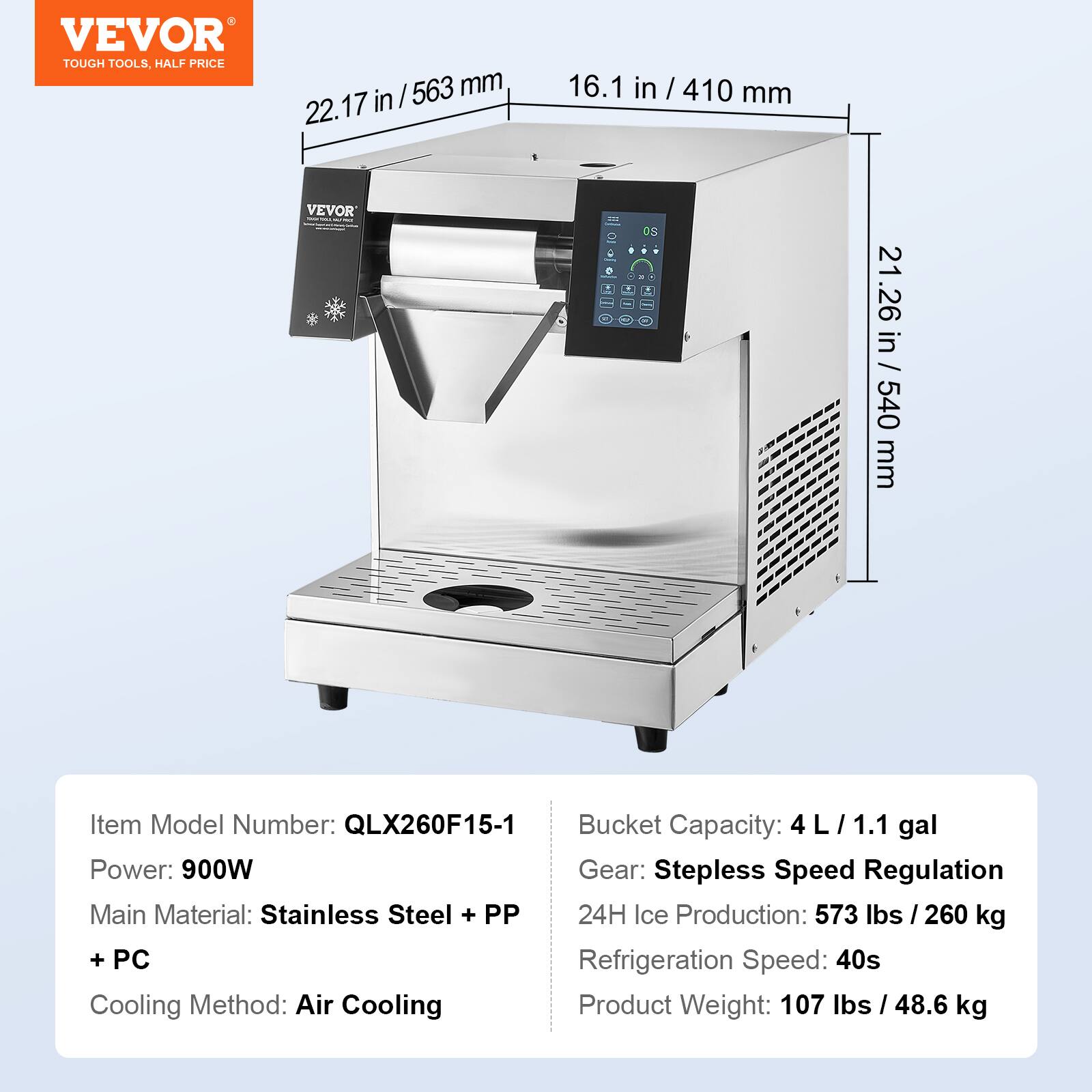 VEVOR Commercial Snowflake Ice Machine, 573LBS/24H Snowflake Ice Maker ...