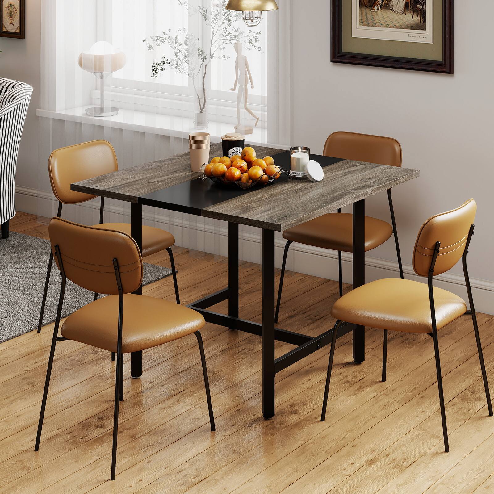 Alt View 4. Costway - Costway 2 PCS 39.5" Square Conference Table with Thickened Tabletop & Heavy-duty Metal Frame - Gray + Black.