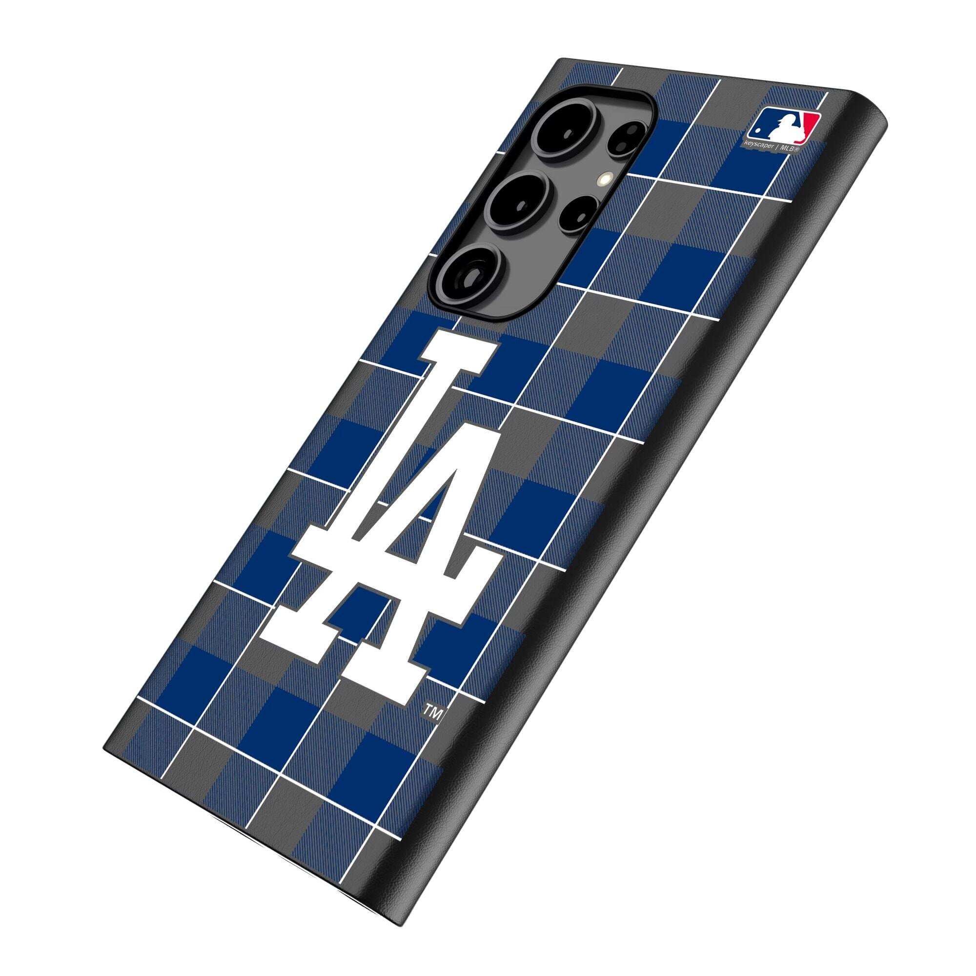 Alt View 1. Keyscaper - Los Angeles Dodgers Plaid Galaxy Magnetic Bump Case - S24 Ultra - Black.