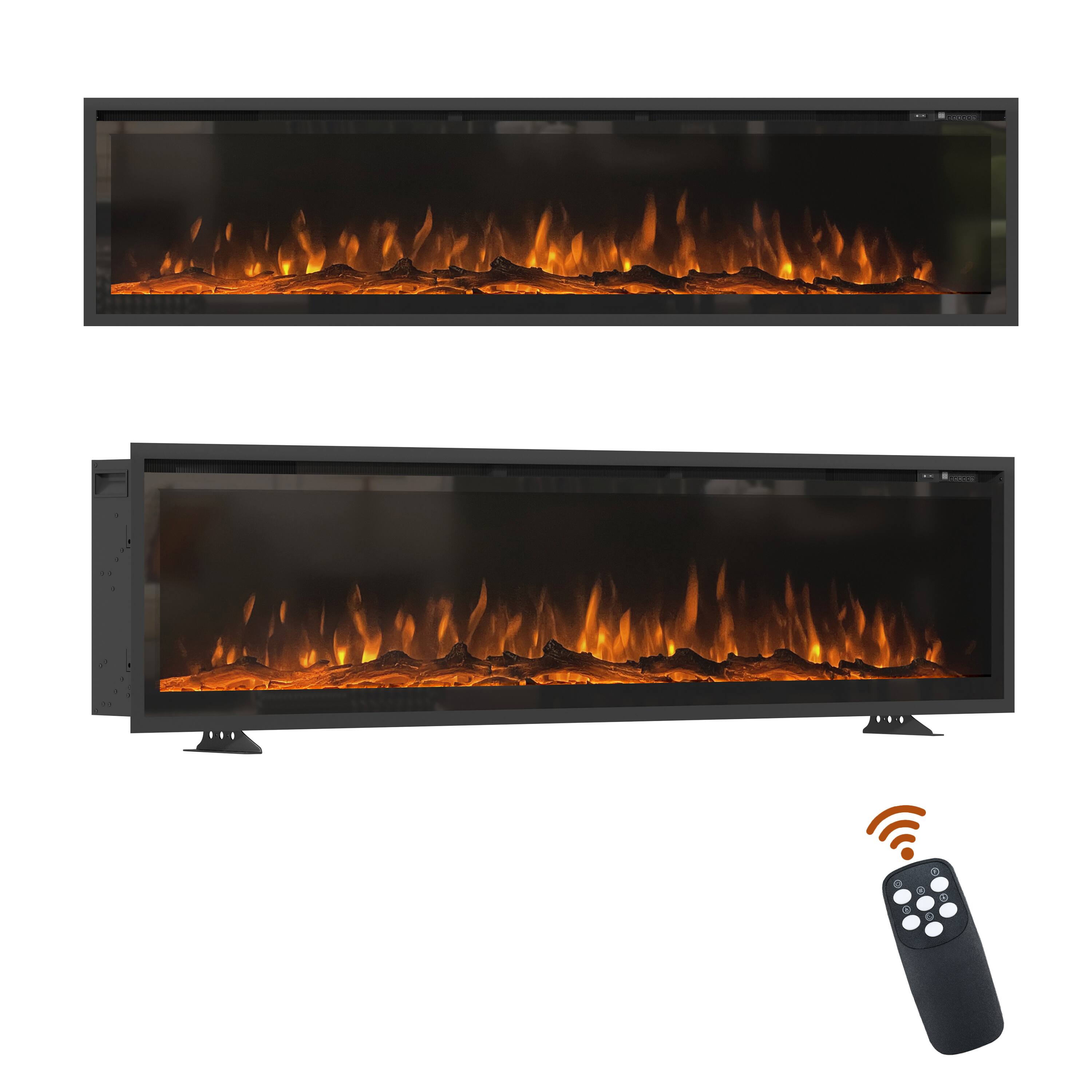 Front. Mondawe - 72" Recessed/Wall-Mounted/Free-Standing Electric Fireplace with Adjustable Light Colors and Touch Screen Control - Black.