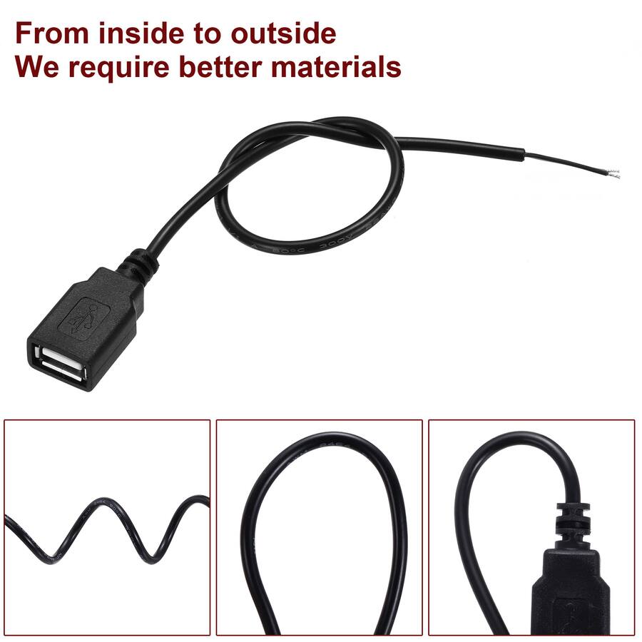 Unique Bargains USB A Female to 2 Pin Bare Wire Pigtail, 22AWG 12V 3A ...