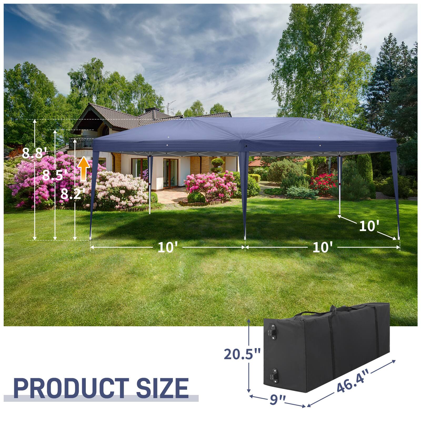 8.8' 8.5' 8.2' 10' 10' 10'  
PRODUCT SIZE  
20.5" 9" 46.4"