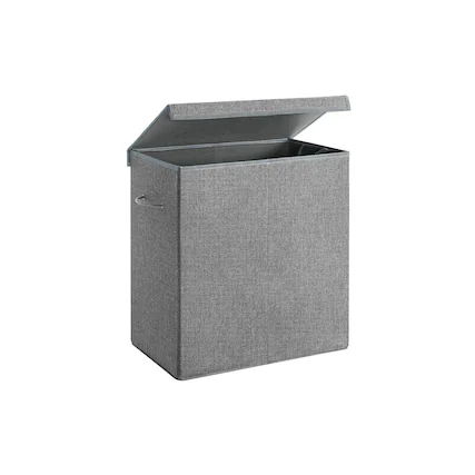 Front. Songmics Home - Sturdy Fabric Laundry Hamper with Lid – Durable and Stylish Laundry Storage Solution - Gray.