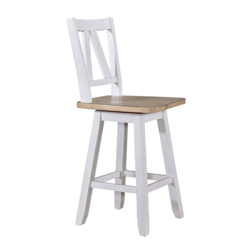 Front. Liberty Furniture Industries - Counter Height Swivel Chair (RTA) - Set of 2 Farmhouse White - White.