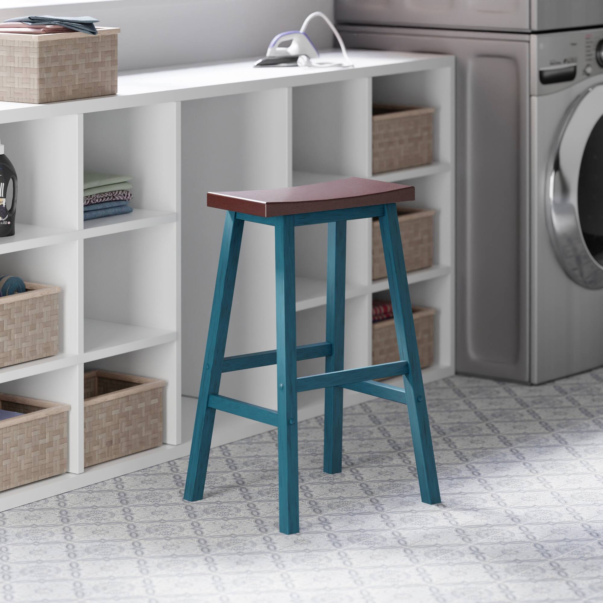 Alt View 8. Winsome Wood - Satori Saddle Seat Bar Stool - Walnut/Rustic Teal.