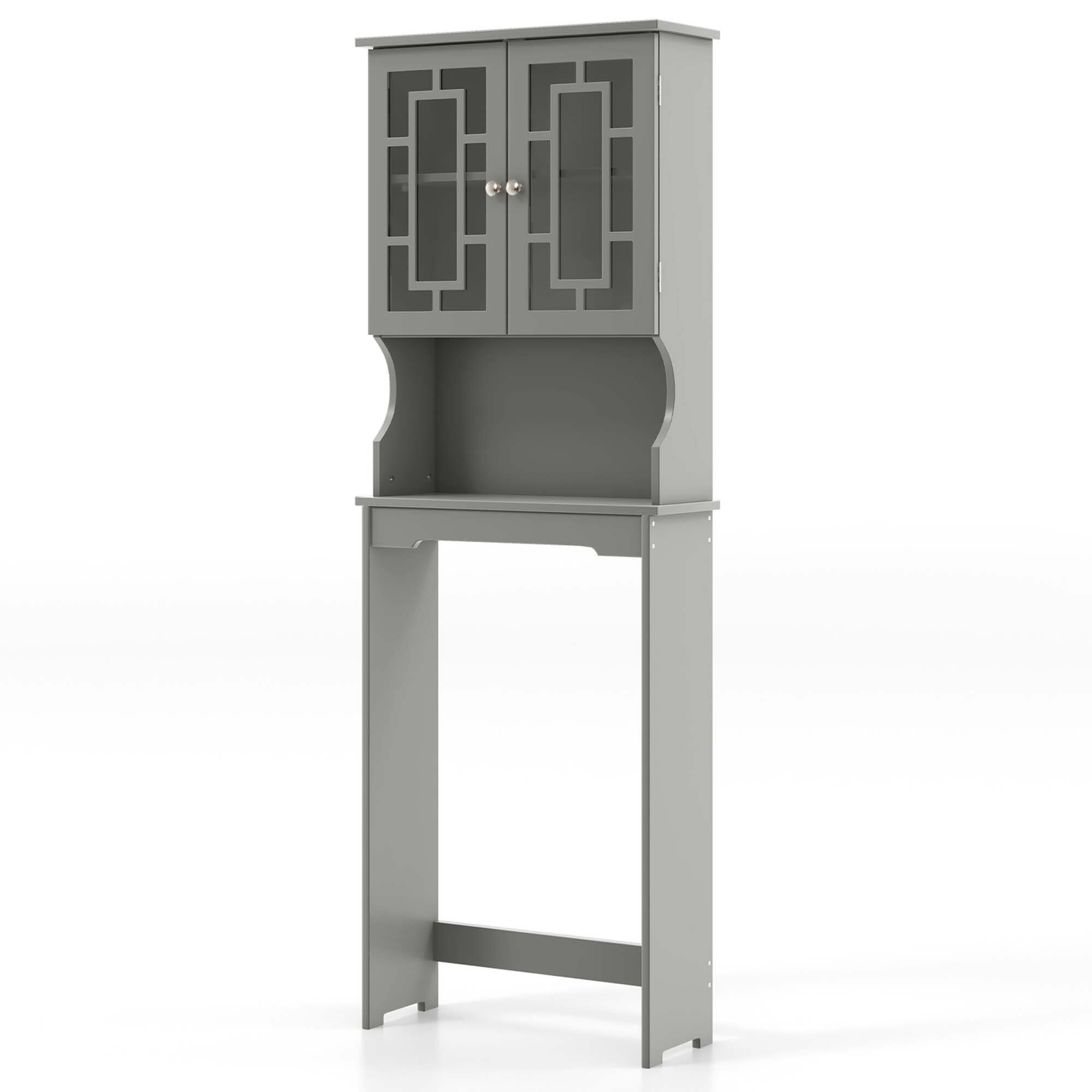 Alt View 9. Costway - Costway Over the Toilet Storage Bathroom Spacesaver Cabinet Tower Organizer Shelf & Doors Grey - Grey.