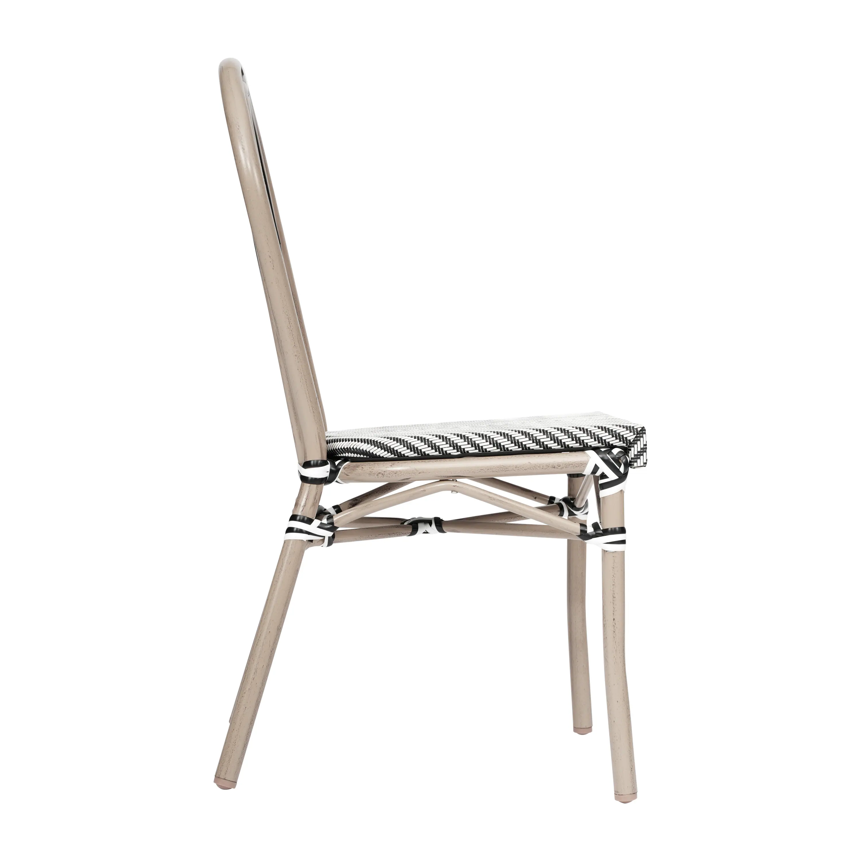 Alt View 7. Emma + Oliver - Massalia Indoor/Outdoor Stacking Thonet Bistro Style Chair with Textilene Seat and Bamboo Finished Metal Frame - Black & White/Light Natural Frame.