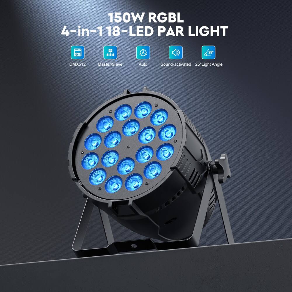 150W RGBL 4-in-1 118-LED PAR LIGHT  
DMX512 Master/Slave Auto Sound-activated 25° Light Angle