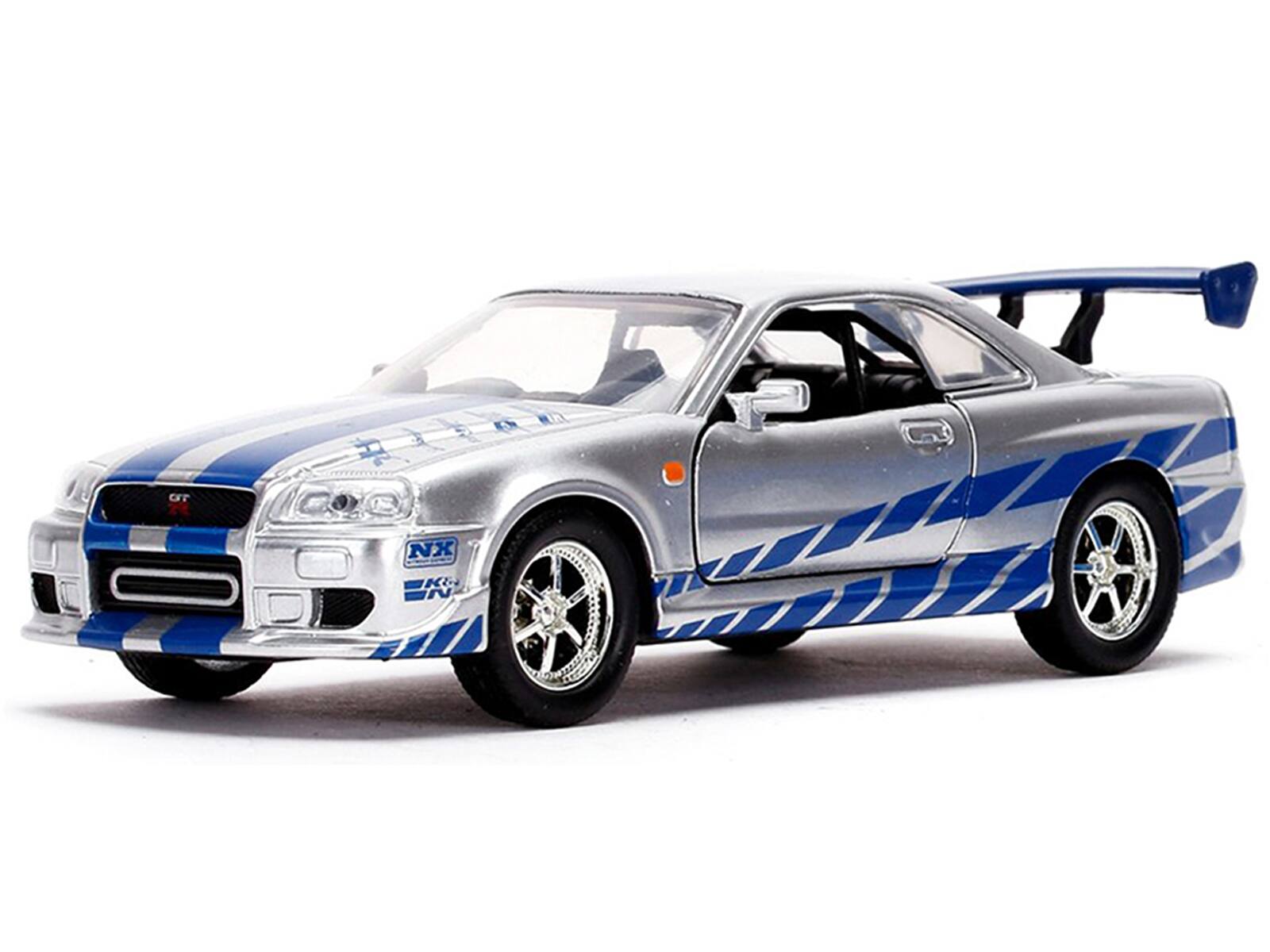 Alt View 1. Jada - Brian's Nissan Skyline GT-R (BNR34) Silver with Blue and Nissan GT-R (BNR34) Blue Metallic 1/32 Model Cars by Jada.