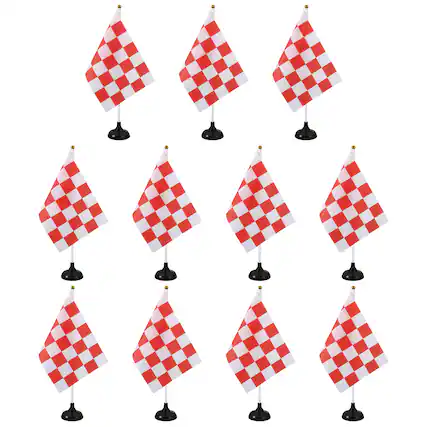 Front. Unique Bargains - 12pcs 12" R/W Checkered Table Flag for Racing/Sport Party, White Plastic Stick & Black Round Base - Red and White Flag, Black Base.