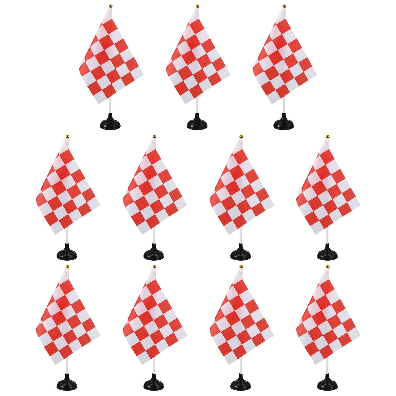 Front. Unique Bargains - 12pcs 12" R/W Checkered Table Flag for Racing/Sport Party, White Plastic Stick & Black Round Base - Red and White Flag, Black Base.