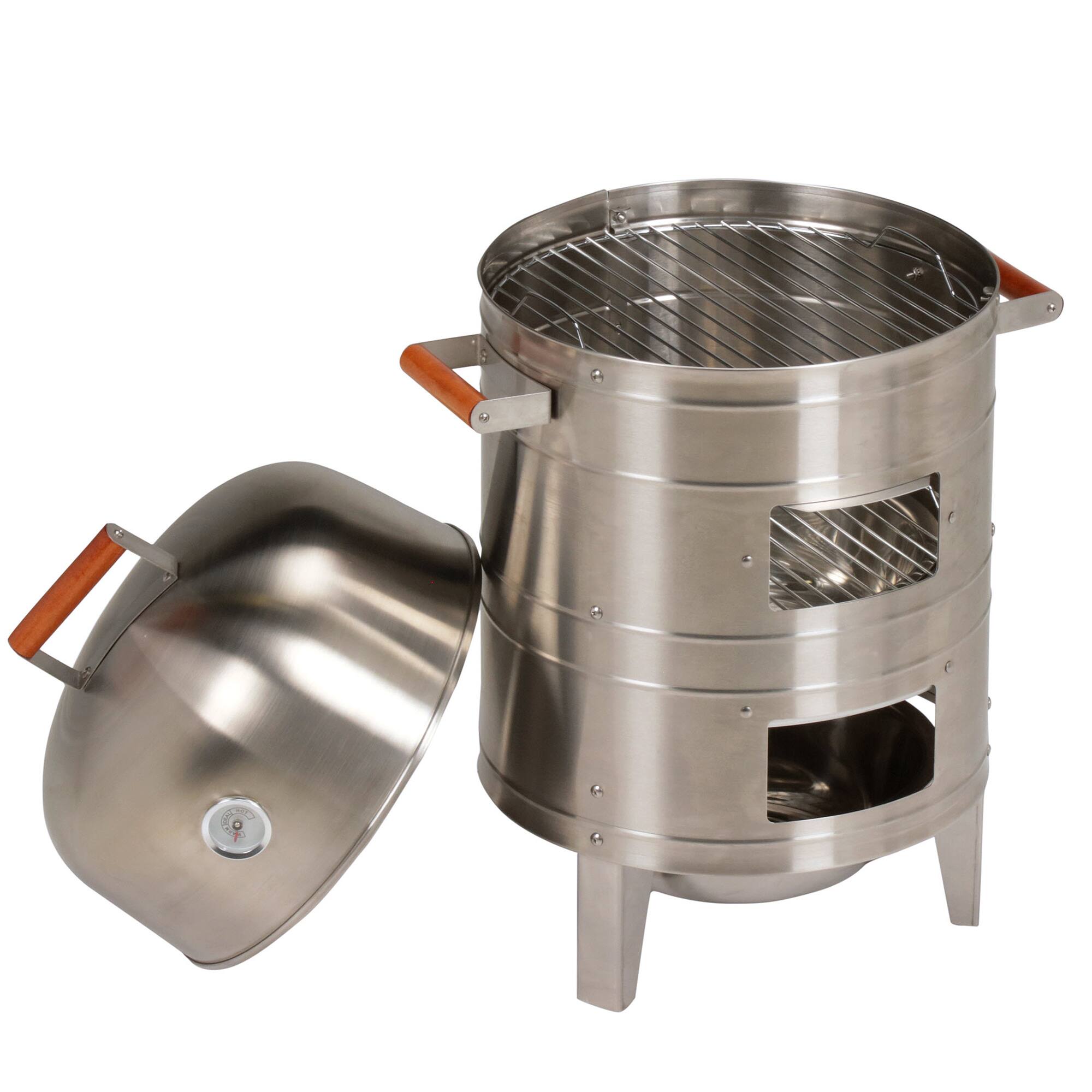 Alt View 10. Americana Grills - Americana Grills 351 Square Inch Stainless Steel Charcoal BBQ Meat Water Smoker - Silver.