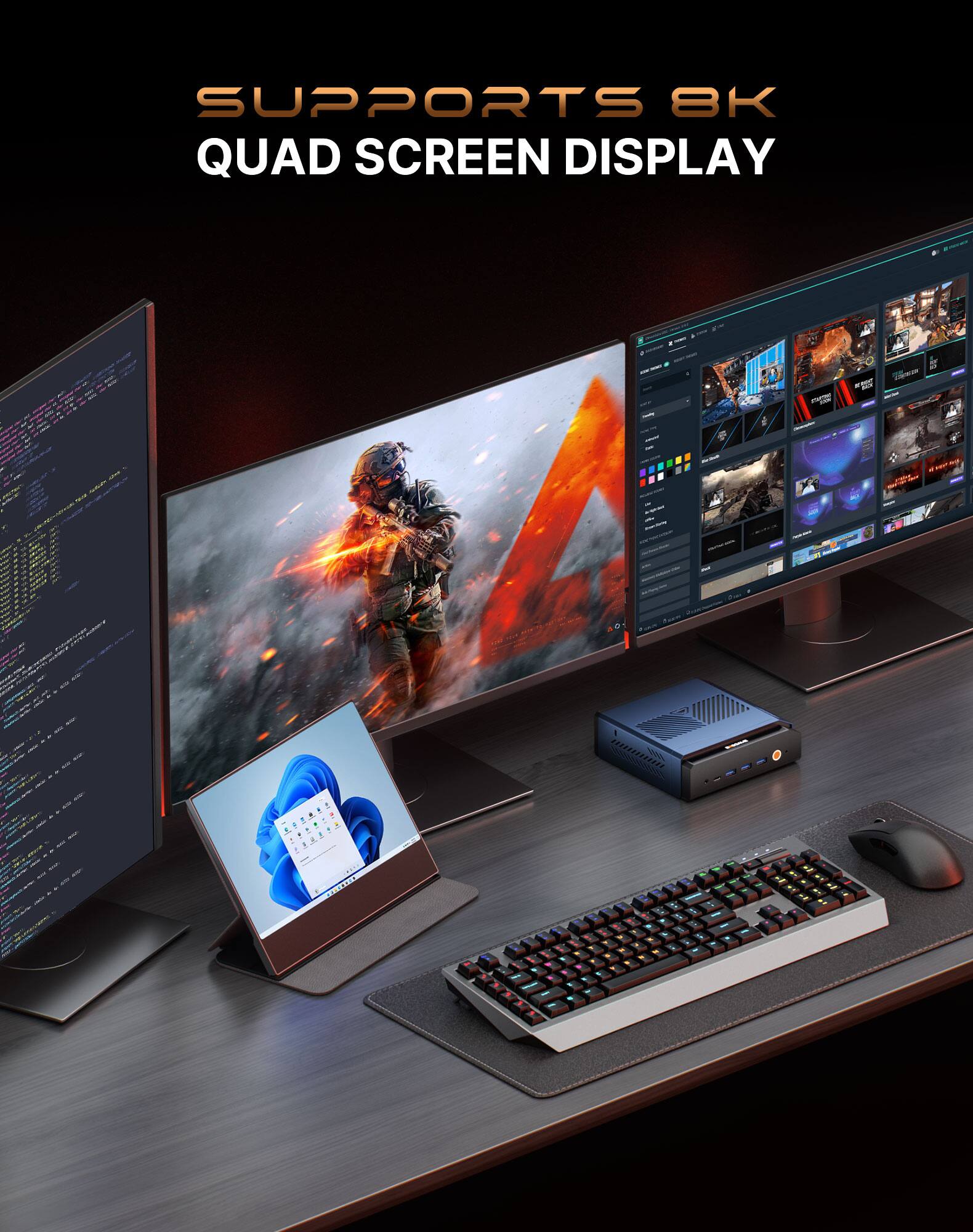 SUPPORTS 8K QUAD SCREEN DISPLAY