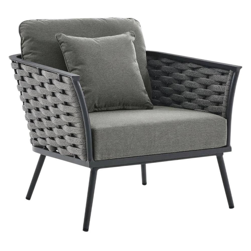 Front. Outdoor Escape - Outdoor Patio Aluminum Armchair With Cushioned Seat And Armrests - Gray.