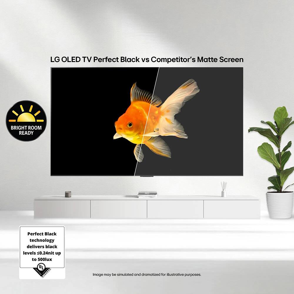 LG OLED TV Perfect Black vs Competitor's Matte Screen

BRIGHT ROOM READY

Perfect Black technology delivers black levels <0.24nit up to 500lux

Image may be simulated and dramatized for illustrative purposes.