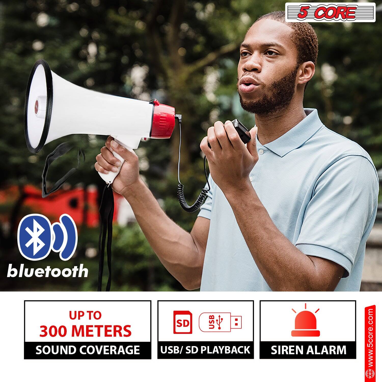 5 CORE

bluetooth

UP TO 300 METERS SOUND COVERAGE

USB/SD PLAYBACK

SIREN ALARM

www.5core.com