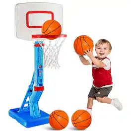 Play22 - Toddler Basketball Hoop Indoor for Kids 3 - Height Adjustable Baby Basketball Hoop Set, 4 Balls & Pump - Multicolor
